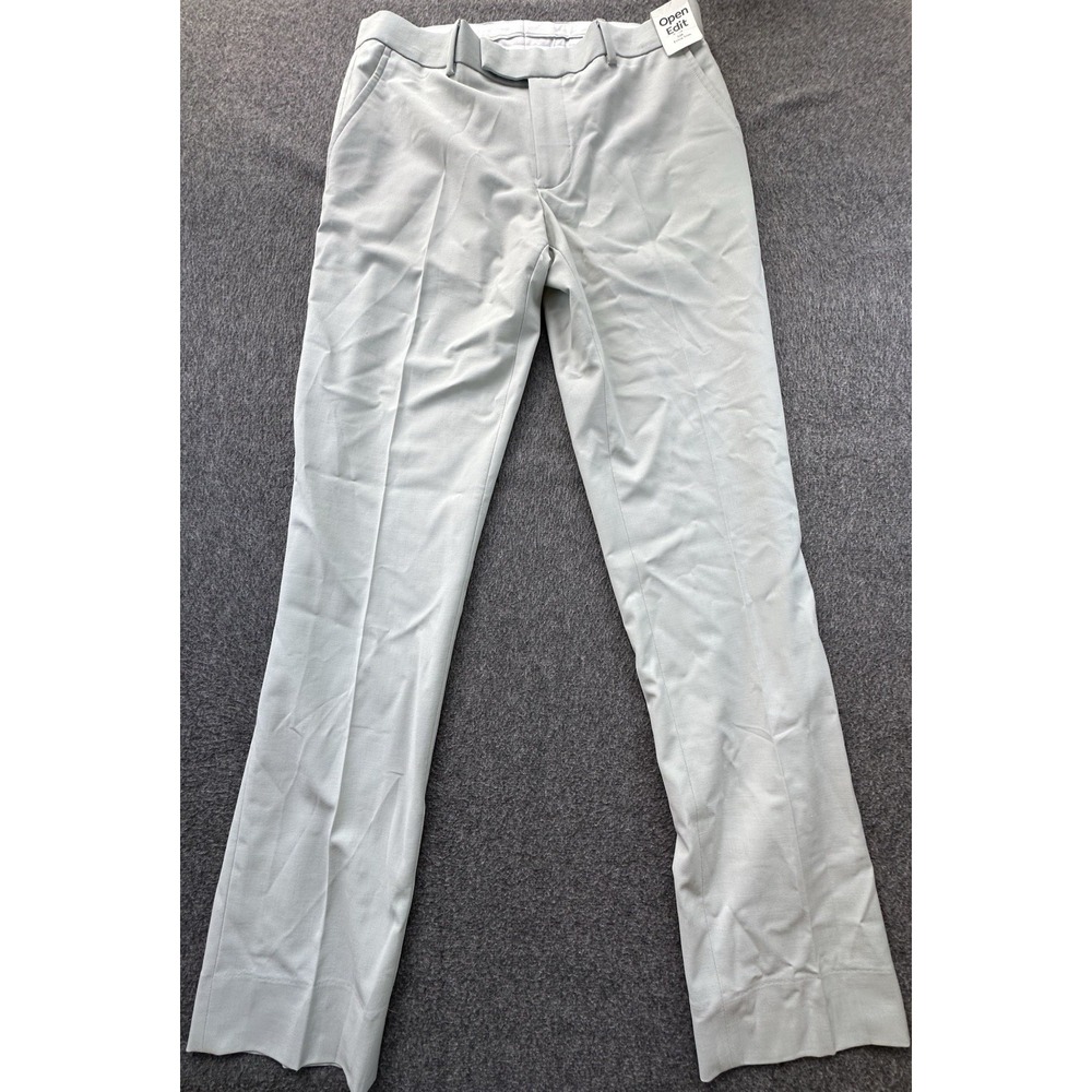 Open Edit Pants Mens 32R Light Gray Dress Extra Trim Straight Leg Flat Front New